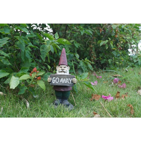 Gnome Holds Go Away Sign