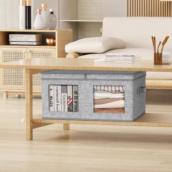 Gray 24 in. x 12 in. Fabric Decorative Basket (Set of 2) with Lids