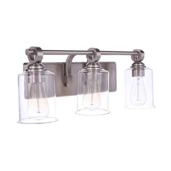 Romero 24.38 in. 3 Light Brushed Polished Nickel Finish Vanity Light with Clear Glass Shade