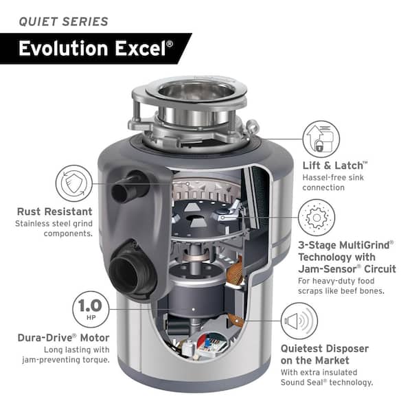 InSinkErator Evolution Excel Lift & Latch Quiet Series 1 HP Continuous Feed Garbage  Disposal EXCEL - The Home Depot