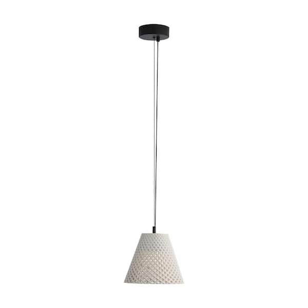 Golden Lighting Clarus 12-Watt 1 Light White Sandstone Cement Integrated LED Pendant Light with White Sandstone Cement Shade