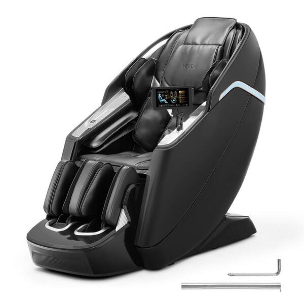 Dual-Core 4D+3D Full Body Massage Chair, Metal Polyester Outdoor Rocking Chair with Black Cushion with Extended SL Track