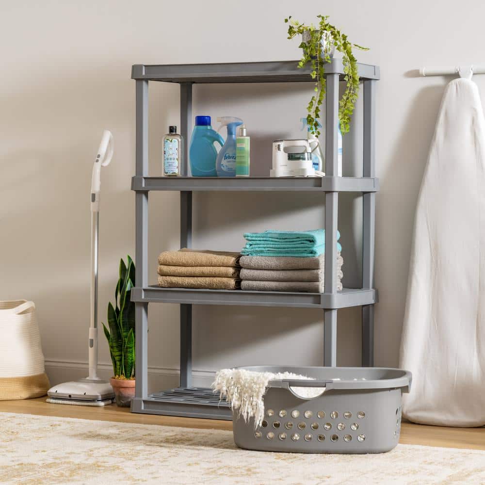 Gray 4-Tier Plastic Utility Storage Shelves
