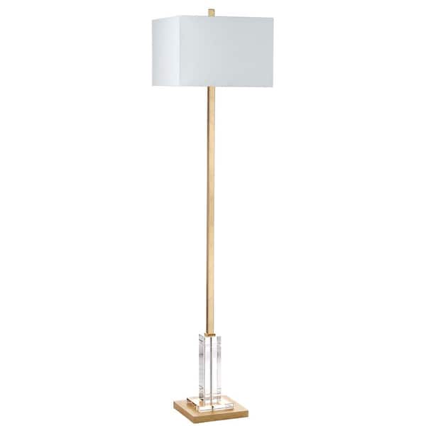SAFAVIEH Talon 68 in. Gold/Clear Crystal Floor Lamp with Off-White Shade