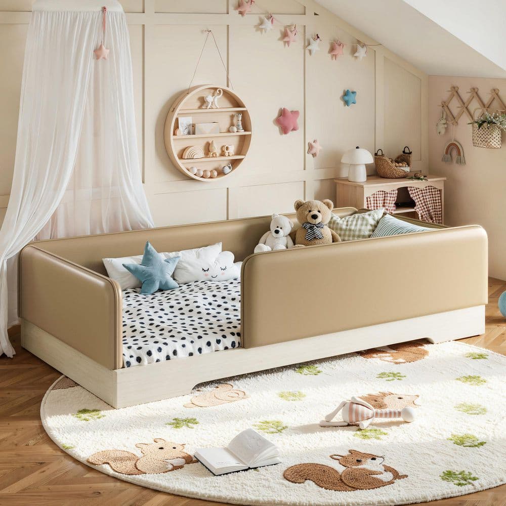 Brown Wood Frame Twin Platform Bed with Removable Guardrails price history on PriceWatchPro