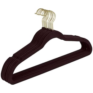 Espresso Velvet Hangers with Matte and Gloss Gold Hook 10-Pack