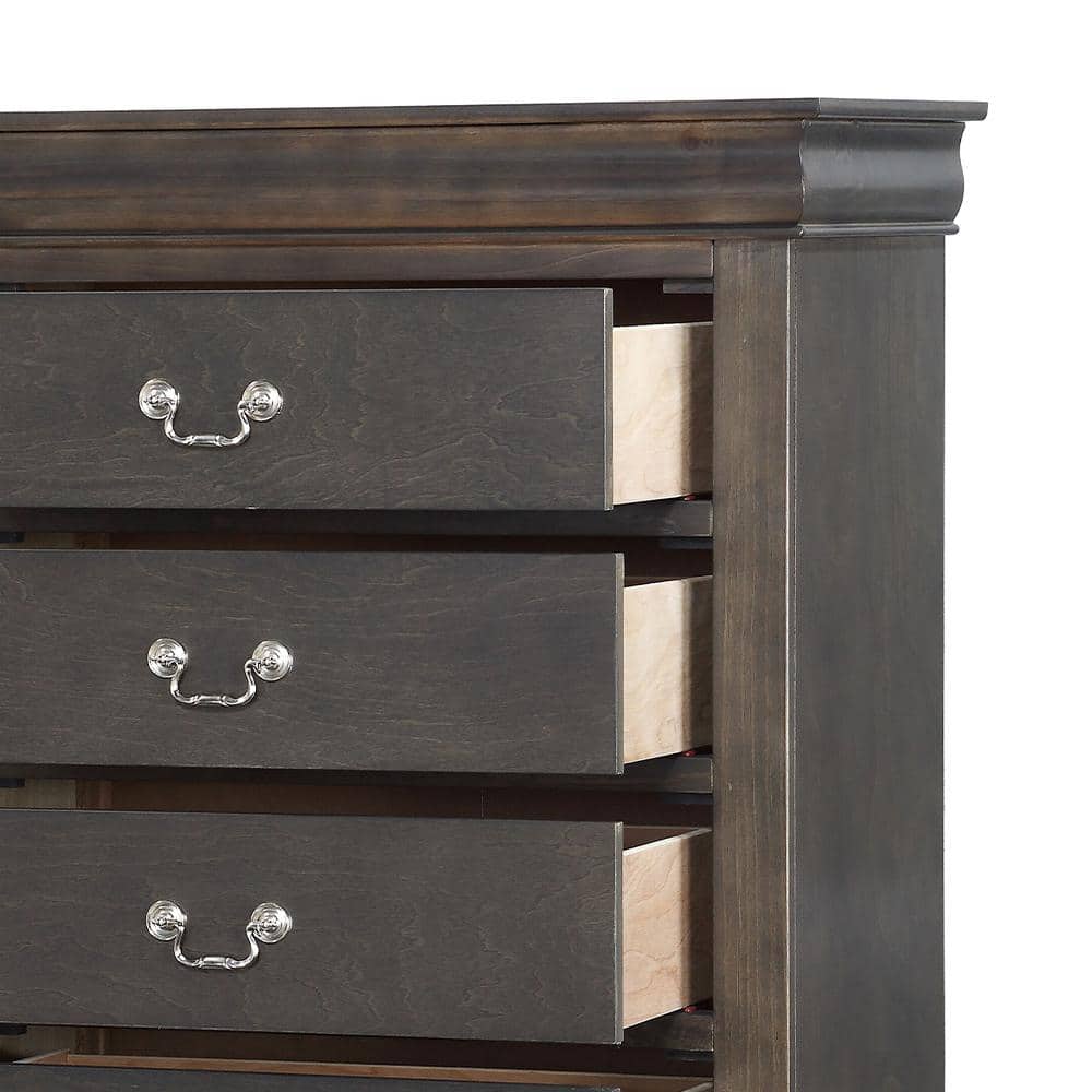 Elegant Gray Wooden Chest with Five Dovetail Drawers and Nickel Handles