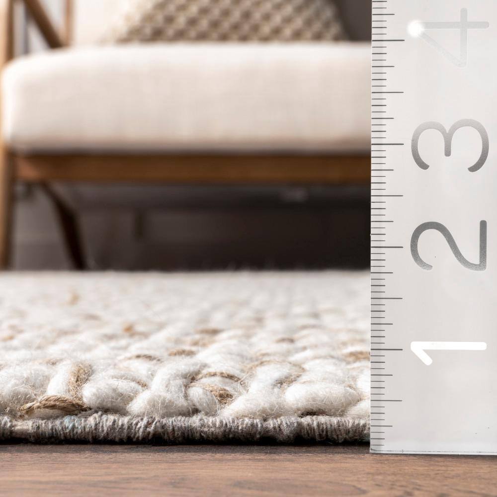Ivory Flat Woven Wool Blend Round Area Rug