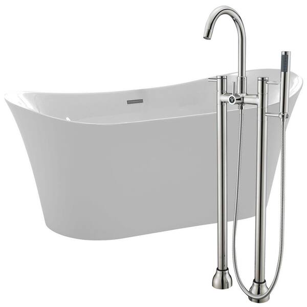 ANZZI Eft 67 in. Acrylic Flatbottom Non-Whirlpool Bathtub in White with Sol Faucet in Brushed Nickel