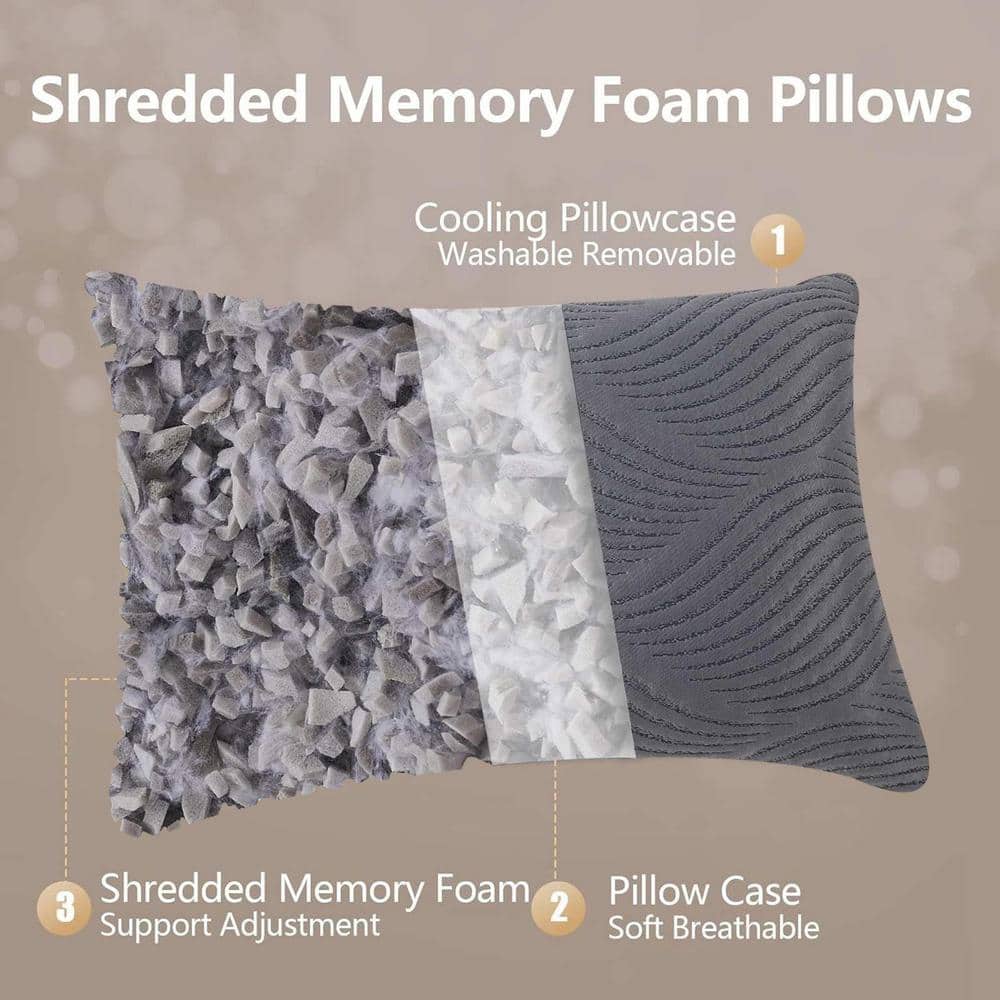 Queen Size Gray Cooling Memory Foam Sleeping Pillows Set of 2