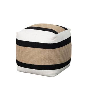 Brown Hassock Cotton Pouf Ottoman 17.25 in. H x 16.5 in. W x 16.5 in. D