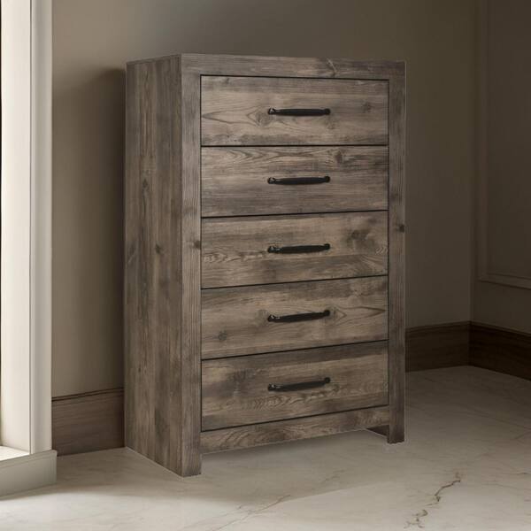 Benjara Gray Beige 5-Drawers 31.5 in. Chest of Drawers Dresser Without  Mirror BM309498