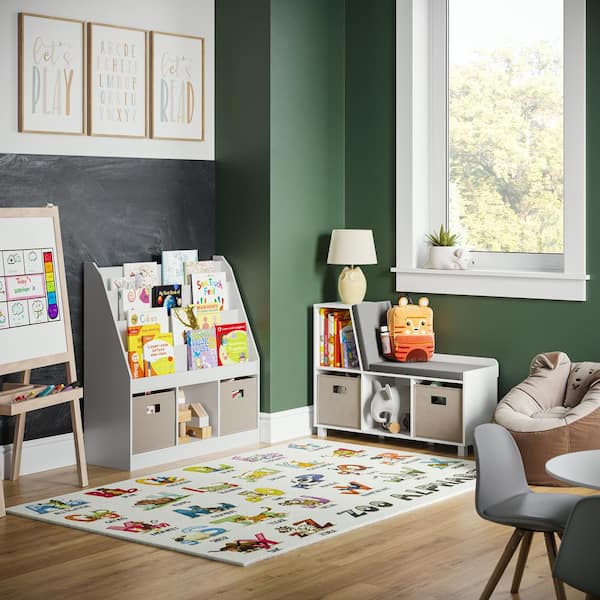 Wooden Kids Bookshelf Toy Storage Organizer With Bookcase, Kid's Bin