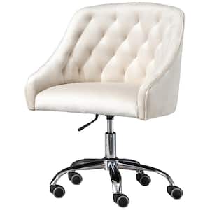 Dulce Cream Velvet Swivel Task Chair with Silver Base