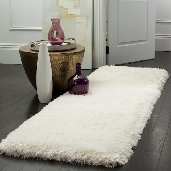 Luxe Shag 2 ft. x 14 ft. Ivory Solid Runner Rug