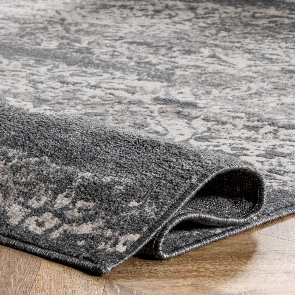 Faded Floral Dark Gray Synthetic 9' x 12' Easy Care Area Rug
