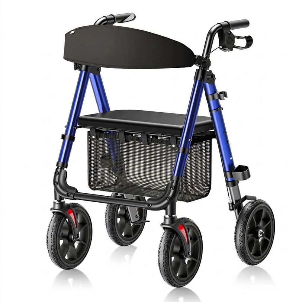 10 Inch Wheels Adjustable Height Foldable Rolling Walker with Seat for Seniors All Terrain Aluminum Frame Blue price history on PriceWatchPro