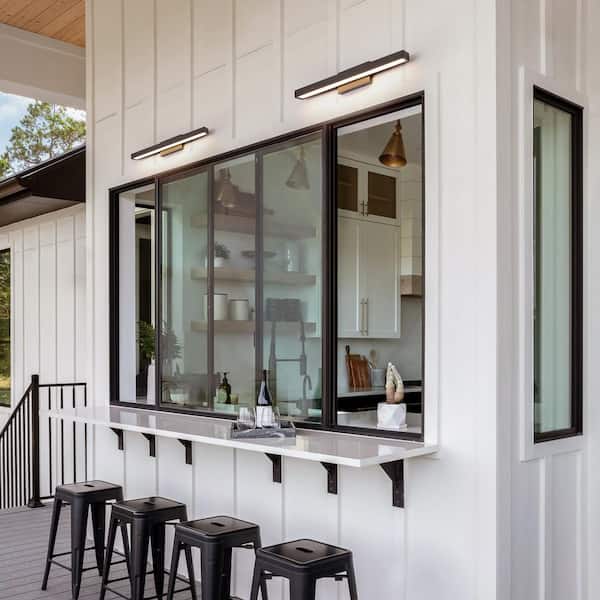 Robert 1-Light 23.6 in. Modern Black Linear Rectangular Oval Downlight Outdoor Hardwired Lantern Wall Sconce