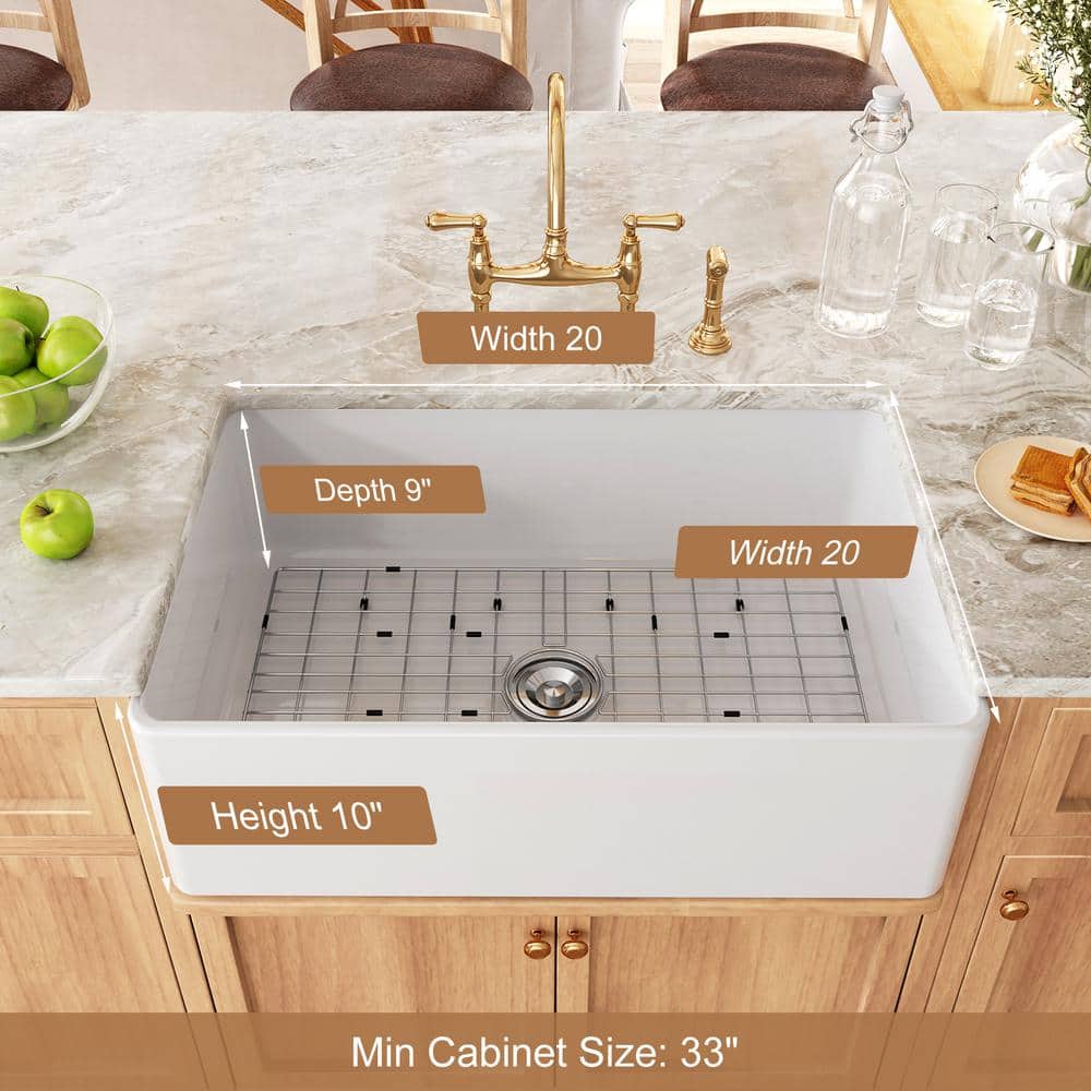 Hadley 30" White Fireclay Farmhouse Kitchen Sink with Accessories