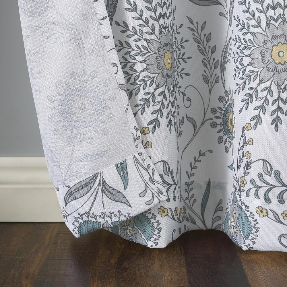 White Medallion Floral Light-Filtering Grommet Curtain Panel