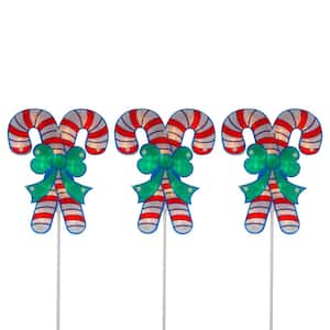 25.5 in. Lighted Holographic Candy Cane Christmas Pathway Markers (Set of 3)