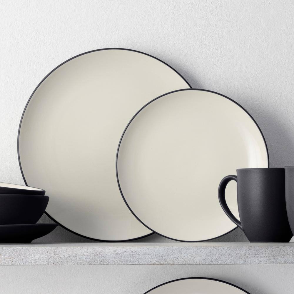 Matte Black and White Ceramic 4-Piece Dinnerware Set