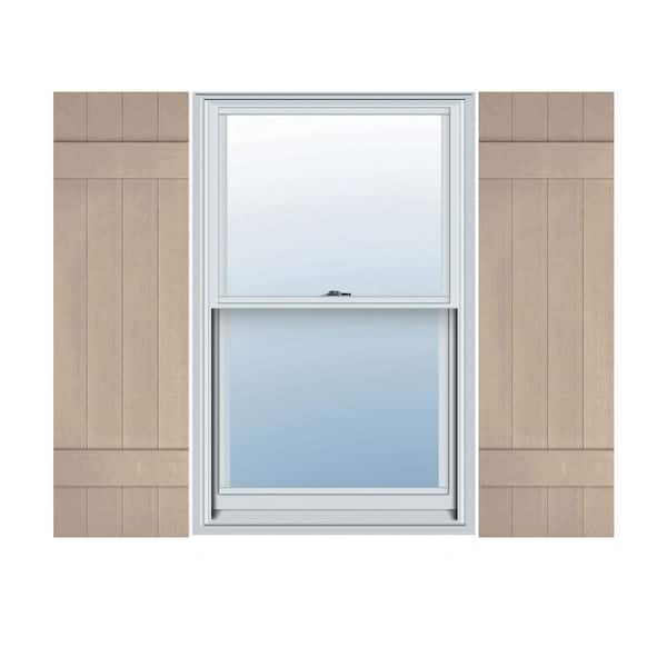 Ekena Millwork 14 in. x 33 in. Lifetime Vinyl Custom Four Board Joined Board and Batten Shutters Pair Wicker