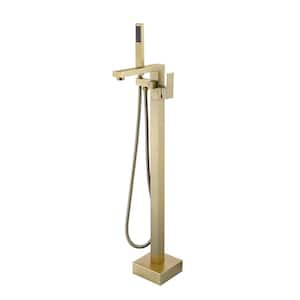 Single-Handle Freestanding Claw Foot Tub Faucet Square Shower in Brushed Gold