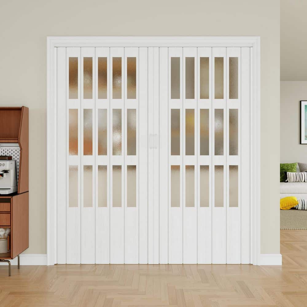 72 in. x 80 in. White 3-Lite Frosted Acrylic Panel With Double Vinyl Material Accordion Door With Hardware Kit price history on PriceWatchPro