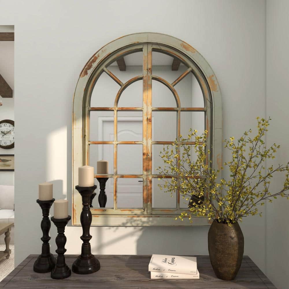 Gray and Brown Weathered Nautical Windowpane Wall Mirror
