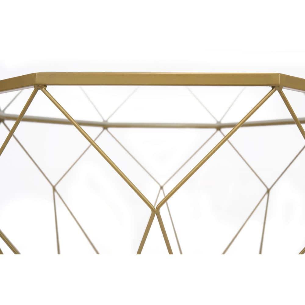 Gold Octagon Glass Top Coffee Table with Metal Base