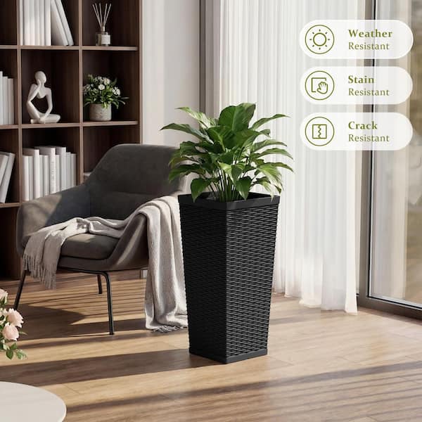 Tozey 24 in. Black Plastic Tall Square Planter (Set of 2) T-PLT24