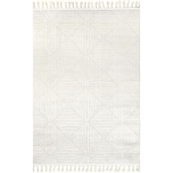 nuLOOM Kerry Textured Geometric Tasseled Beige 8 ft. x 10 ft. Area Rug