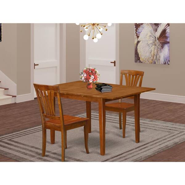 East West Furniture Set Cucina 3 Pezzi – Tavolo Rotondo Con 2 Sedie – Legno Duro Asiatico, Finitura Marrone Sella