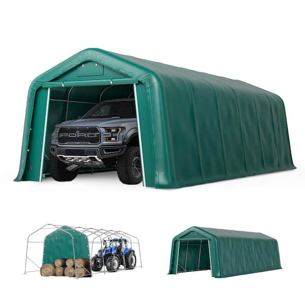 11 ft. x 24 ft. x 8.4 ft. Heavy-Duty Portable Garage Agricultural Shed with Galvanized Frame Removable Doors and Walls