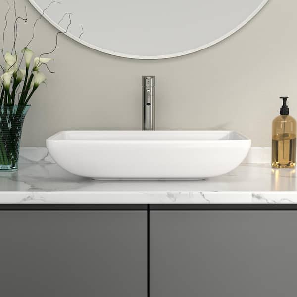 24 in. Modern Bathroom Oval Vessel Sink White Porcelain Ceramic Art Basin