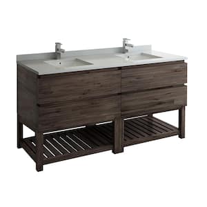 Formosa 72 in. Modern Double Vanity with Open Bottom in Warm Gray with Quartz Stone Vanity Top in White with White Basin
