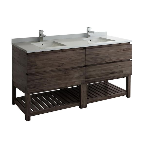 Fresca Formosa 70 in. W Modern Double Vanity Cabinet Only with Open Bottom in Warm Gray