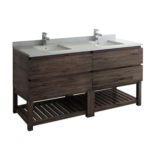 Formosa 70 in. W Modern Double Vanity Cabinet Only with Open Bottom in Warm Gray