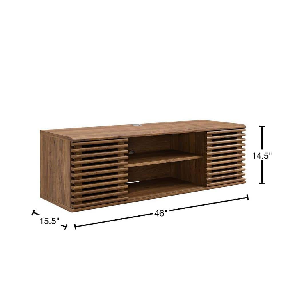 Retro Walnut Grain 46" Wall-Mount Media Console with Sliding Doors