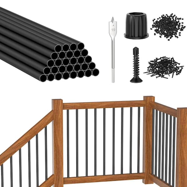 3/4 in. x 36 in. Round Aluminum Deck Baluster with Screws Conector for Railing Fencing, Black (30-Pack)