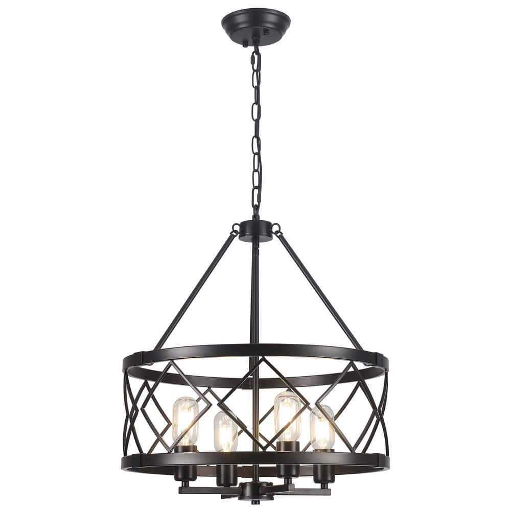 LWYTJO 4-Light Black Farmhouse Chandeliers Drum Chandelier with Metal ...