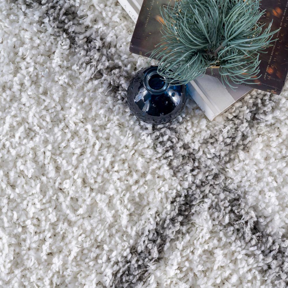 Plush White Geometric Shag 63" Square Area Rug