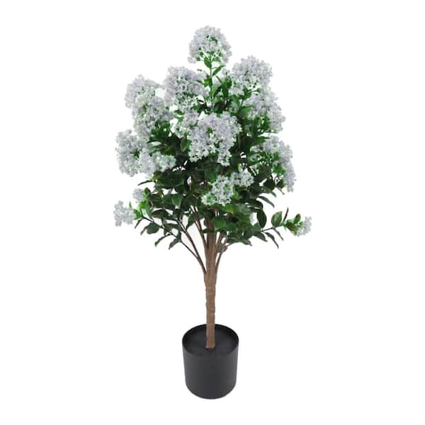 47 in. UV resistant Green Artificial Lilac White Plant Tree in black pot