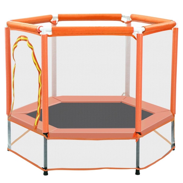 55 in. Toddlers Trampoline with Safety Enclosure Net and Balls, Indoor Outdoor Mini Trampoline, Orange
