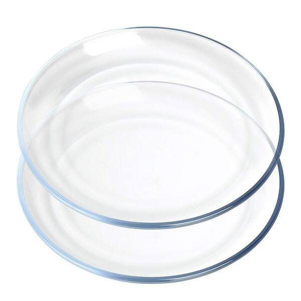 2-Piece Round Tempered Glass Plate Set Oven Safe Multipurpose Baking Tray with High Heat Resistance