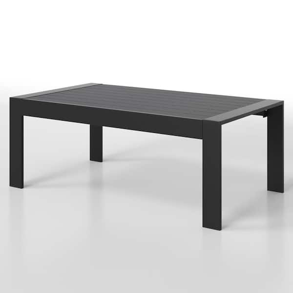 Unbranded Black 43 in. All-Weather Aluminum Outdoor Coffee Table, Modern Rectangle Coffee Table Side Table for Outside Patio