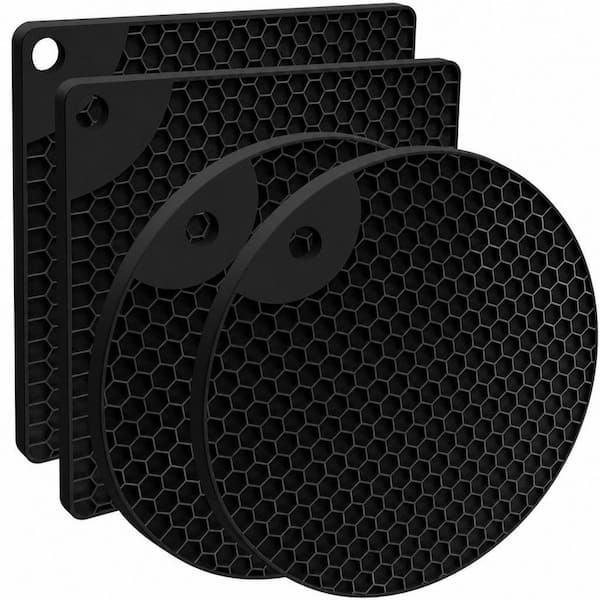 Silicone Heat Resistant Trivet Mats 4-Pack, Non-Slip Pot Holders in Black for Kitchen Multifunctional Use