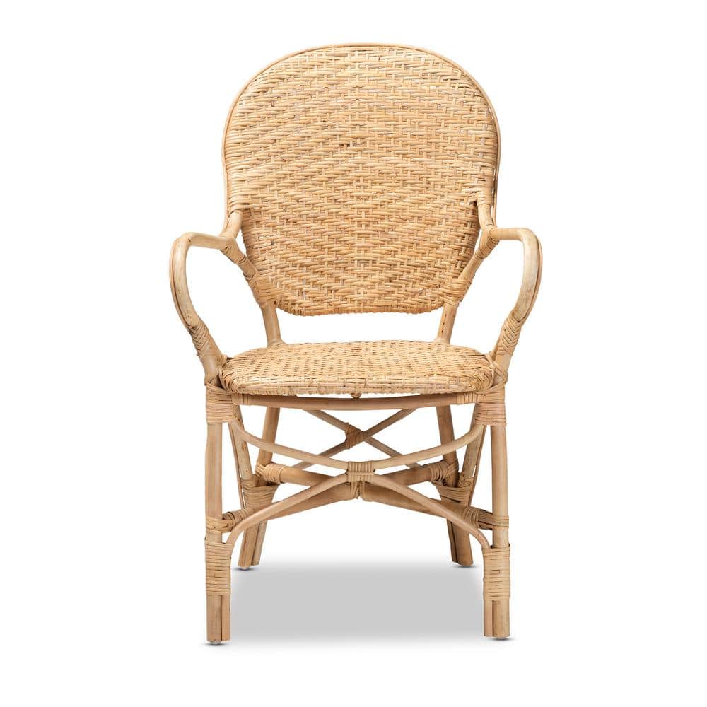 Low Brown Rattan and Cane Arm Chair