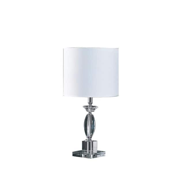 23.25 in. Cut Crystal Glass Modern Table Lamp, White Cotton/Linen Drum Shade, No Bulbs Included